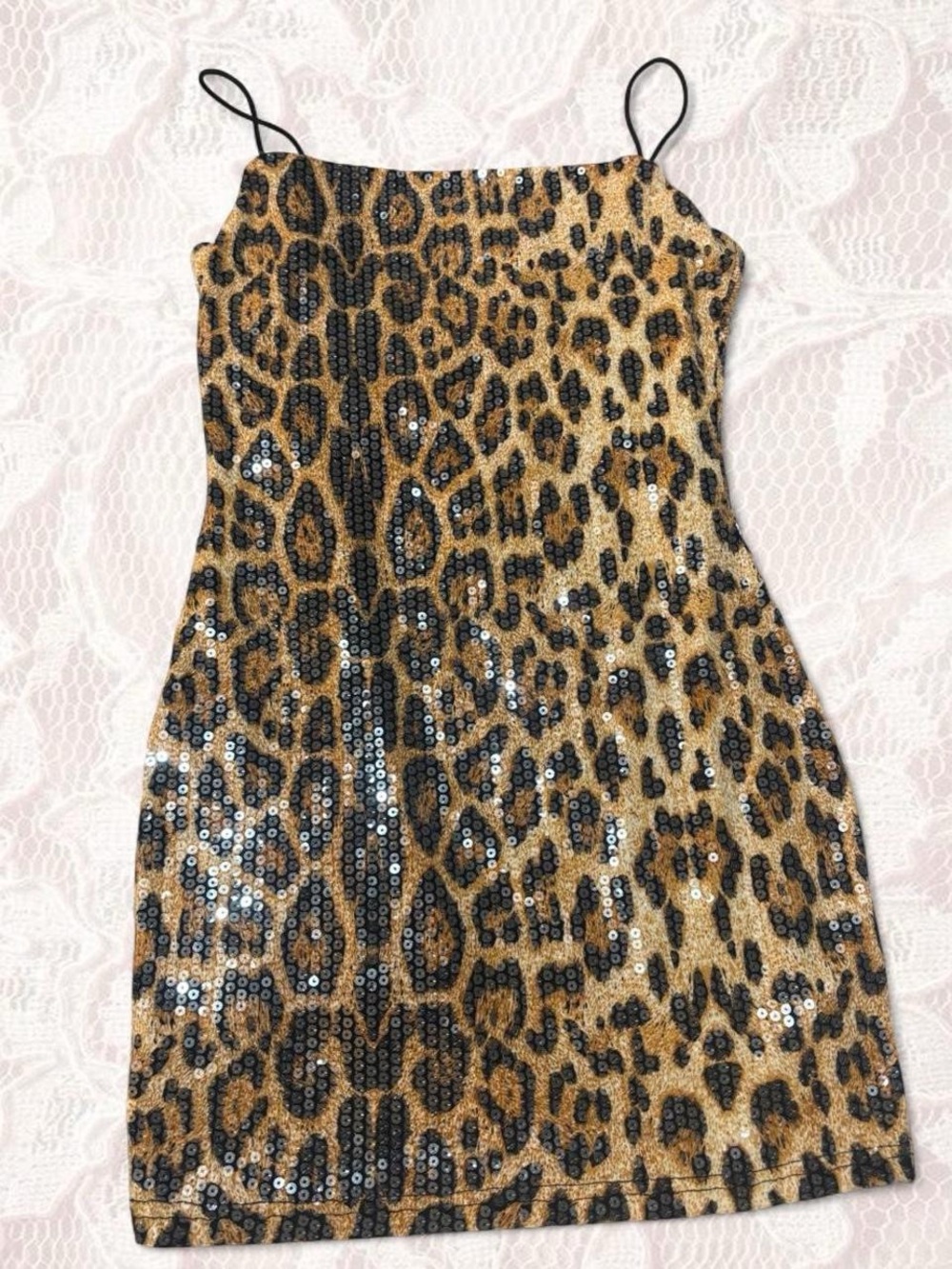 Leopard print sequin mini dress in XS..